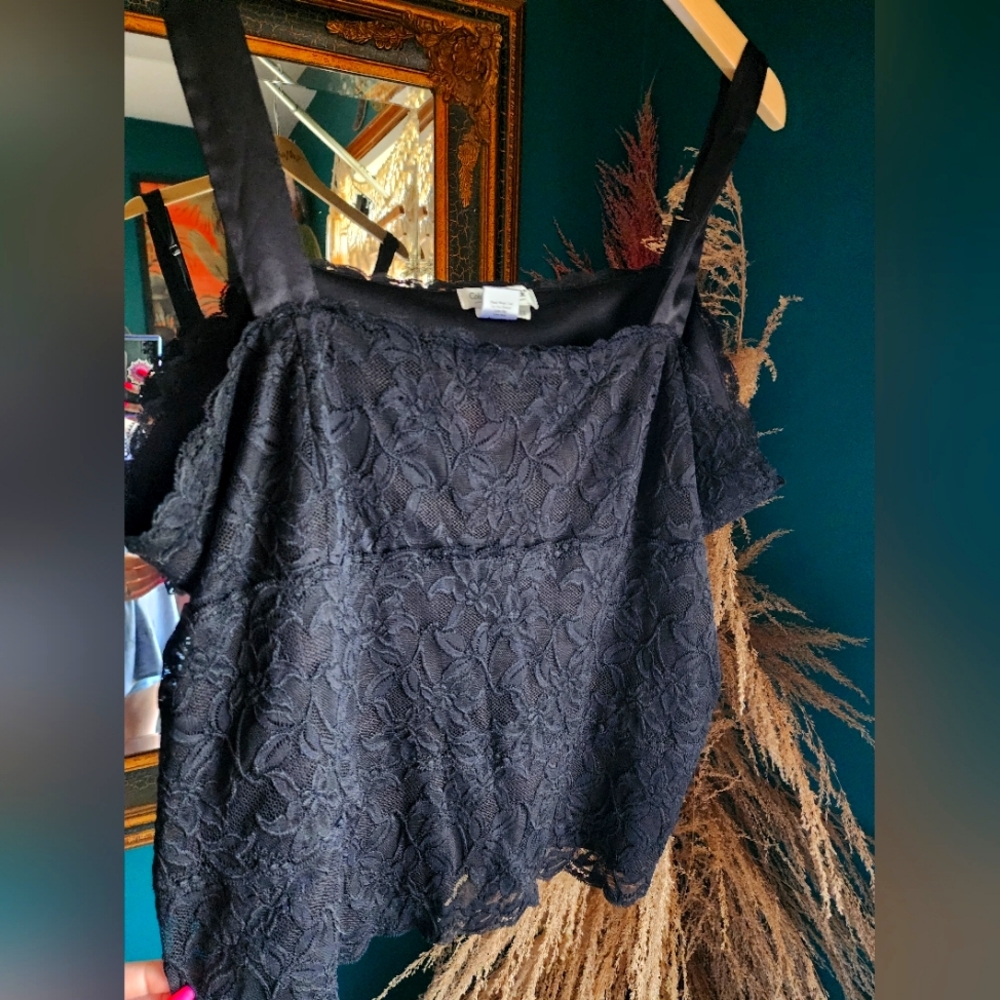 Vintage Y2K Coldwater Creek Square Neck Lace Overlay Tank Top Whimsigoth Grunge